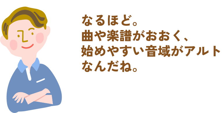 なるほど。曲や楽譜がおおく、始めやすい音域がアルトなんだね。